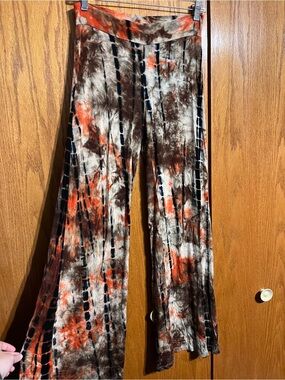 Tie-Dye Wide Leg Bottoms in Brown & Orange